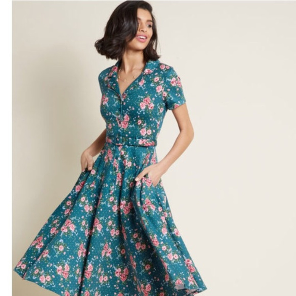 Modcloth X Collectif "Cherished Era" Shirt Dress in Flowers UK22